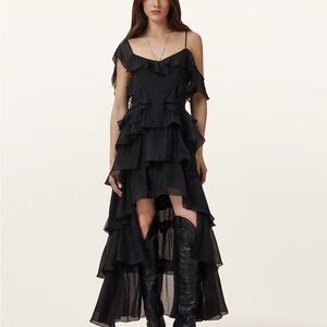 All Saints Sienna Black Layered High Low Dress